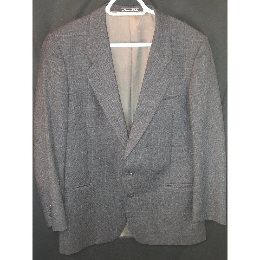 Giorgio Armani Men 42R Charcoal Glen Plaid Wool Suit Blazer Jacket Made in Italy